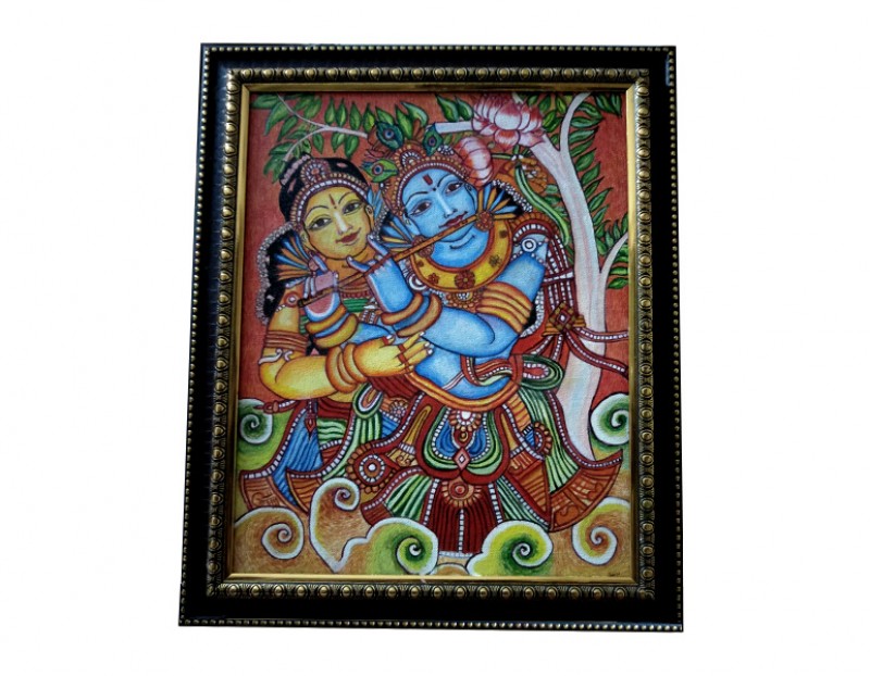 Kerala Mural Painting Depicting the Eternal Love Pair of Radha & Krishna